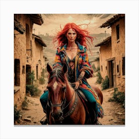 Redhead Rider: Captivating Ukiyo-e-inspired Portrait in a Countryside Setting 1 Canvas Print