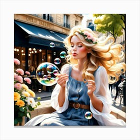 Paris Girl With Bubbles Canvas Print