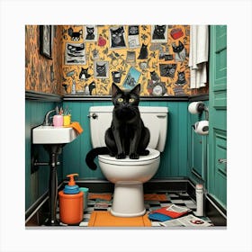 Cat Reading A Newspaper In Toilet (4) Canvas Print