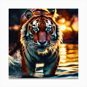 Sunset on the Water, Bengal Tiger Canvas Print