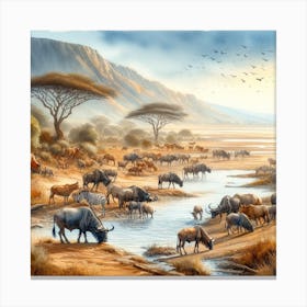 Wildebeest Herd Canvas Print