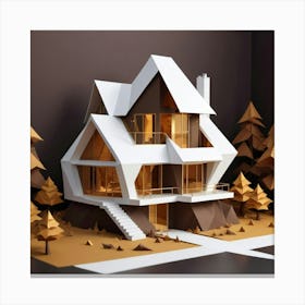 Papercut Illustration A 3d Rendering Of A Modern House Canvas Print