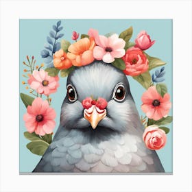 Floral Baby Pigeon Nursery Illustration (14) Canvas Print