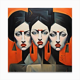 Three Women, Abstract Portrait Of A Woman Art Print Canvas Print