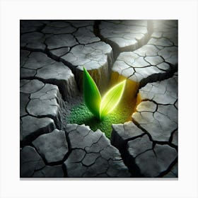 Green Leaf In A Crack Canvas Print