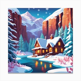 Winter Cabin In The Mountains Canvas Print