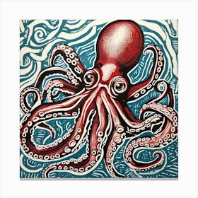 Octopus Linocut 1 Canvas Print