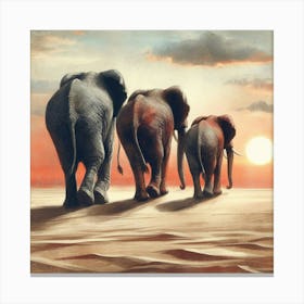 Elephants At Sunset Canvas Print