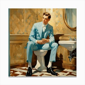 Man Sitting On A Toilet Canvas Print