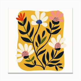 Flowers On A Yellow Background Canvas Print