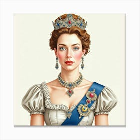 Watercolor Of Queen Elizabeth I, Adorned In Royal Jewels, Elegant Attire 1 Canvas Print