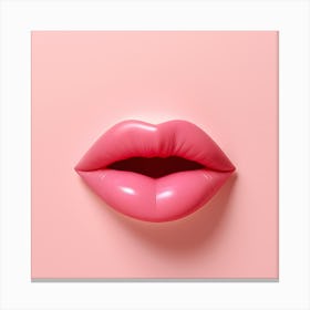 Pink Lips On Pink Background Canvas Print