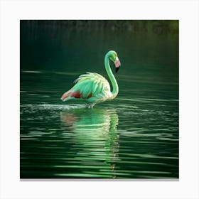 Firefly Whimsical Green Flamingo Gliding On A Glass Lake 44445 (2) Canvas Print