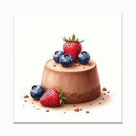 A Delicate Watercolor Portrait Of A Creamy And Smooth Chocolate Mousse With Fresh Berries Canvas Print