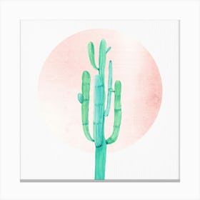Rose Gold Sunset Watercolor Cactus Painting Canvas Print
