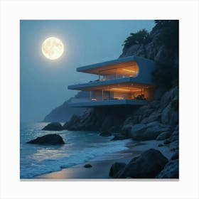 House On The Beach At Night Canvas Print