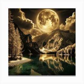 Full Moon Over Lake 4 Canvas Print