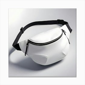 A White Fanny Pack With A Black Strap And Silver Zipper, Lying Flat On A White Background Canvas Print