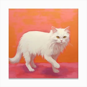 White Cat on Orange Canvas Print