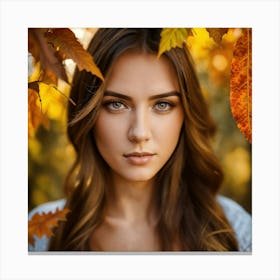 Portrait Of A Young Woman In Autumn Leaves Canvas Print