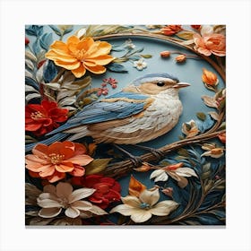 Bird With Flowers Canvas Print