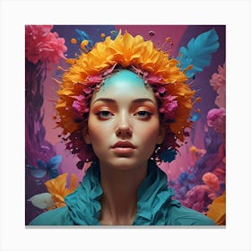 Woman With Flowers On Her Head Canvas Print