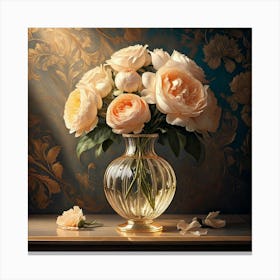 Firefly Vase, Roses, Peonies, Digital Art, Soft Lighting, Rich Colors, Floral Patterns, Intricate De (8) Canvas Print