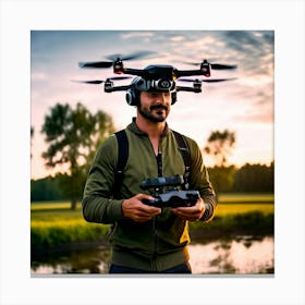 Man Park Drone Flying Control Technology Pilot Remote Quadcopter Aerial Outdoor Leisure (2) Canvas Print