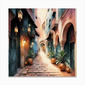Alleyway, Marrakech Dreamscape, Watercolor Blending Canvas Print