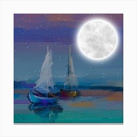 Moonlight Sailboats Canvas Print