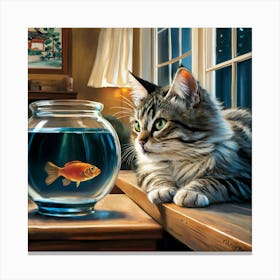 Goldfish and cat Canvas Print