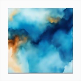 Beautiful sky-blue indigo abstract background. Drawn, hand-painted aquarelle. Wet watercolor pattern. Artistic background with copy space for design. Vivid web banner. Liquid, flow, fluid effect. Canvas Print