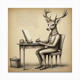 Deer At Desk Canvas Print