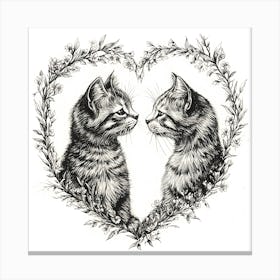 Delicate Ink Drawing of Cats Love Heart 13 Canvas Print