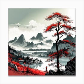 Chinese Landscape Mountains Ink Painting (69) Canvas Print