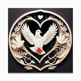 Doves In A Heart Canvas Print