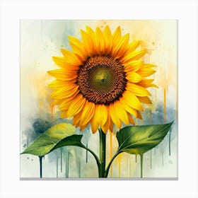 Bright Sunflower With A Watercolor Background Canvas Print