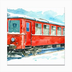 Watercolor Of A Red Train Canvas Print