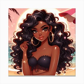 Black Girl On The Beach 2 Canvas Print