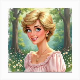 Warm Smile Princess Diana, Pastel Watercolor Forest Behind Her 1 Canvas Print