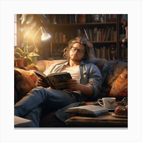 Man Reading In The Living Room Canvas Print