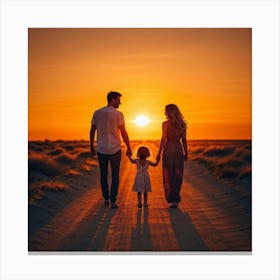 A Family Immersed In A Content Moment Walking Hand In Hand Against A Background Of A Sunset Graduall (1) Canvas Print