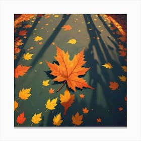 A Fallen Orange Maple Leaf In Focus, Surrounded By Other Leaves On The Ground Canvas Print