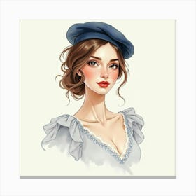 French Woman With A Classic Beret In Watercolor, Sophisticated And Artistic 1 Canvas Print