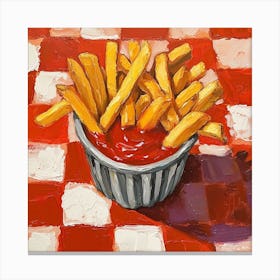 Fries & Ketchup Checkerboard Background 4 Canvas Print