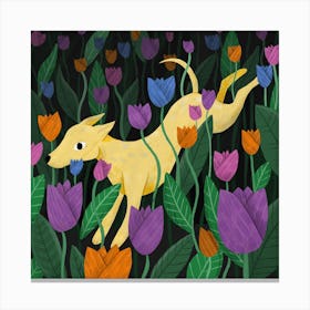 Sighthound Whippet Greyhound Dog In Field of Tulips Canvas Print