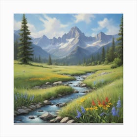 Mountain Stream Paintings Art Print Canvas Print