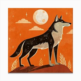 Wolf With A Starry Night Background Canvas Print