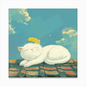 White Cat Sleeping On Roof 1 Canvas Print