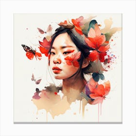 Watercolor Floral Asian Woman #5 Canvas Print